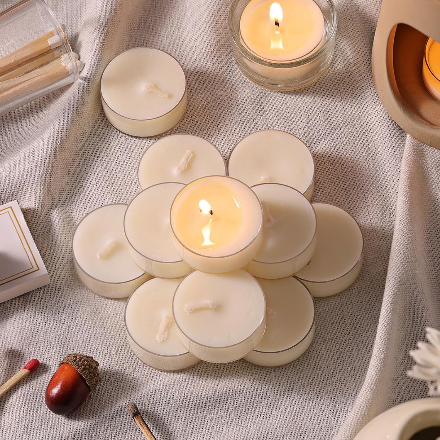 Soy Tea Lights Candles 25 Pack, Tealight Candles Bulk-4 Hours Long Burning,