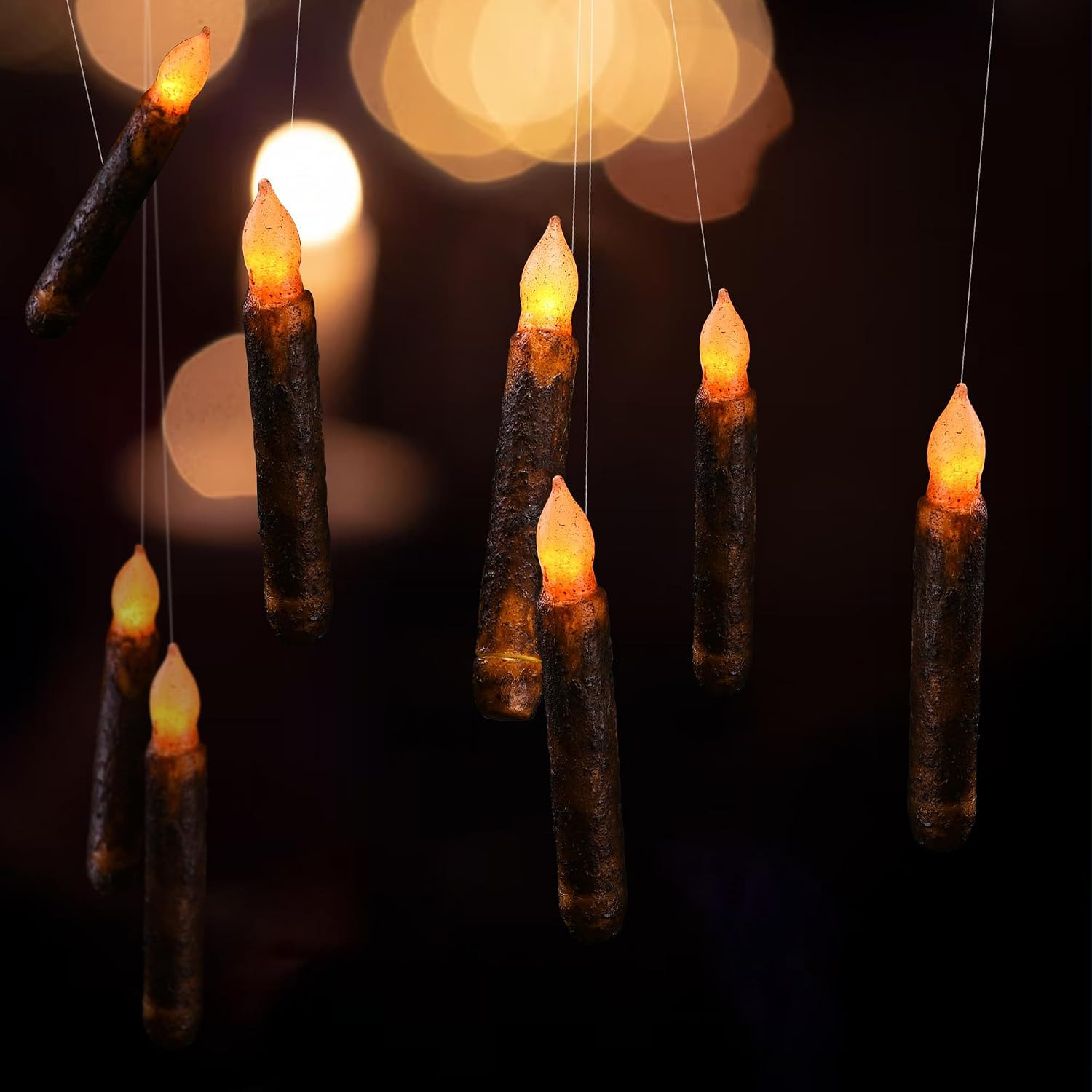 Taper Primitive Candles with Timer 6Pcs Real Wax Hand Dipped Battery Operated Fl