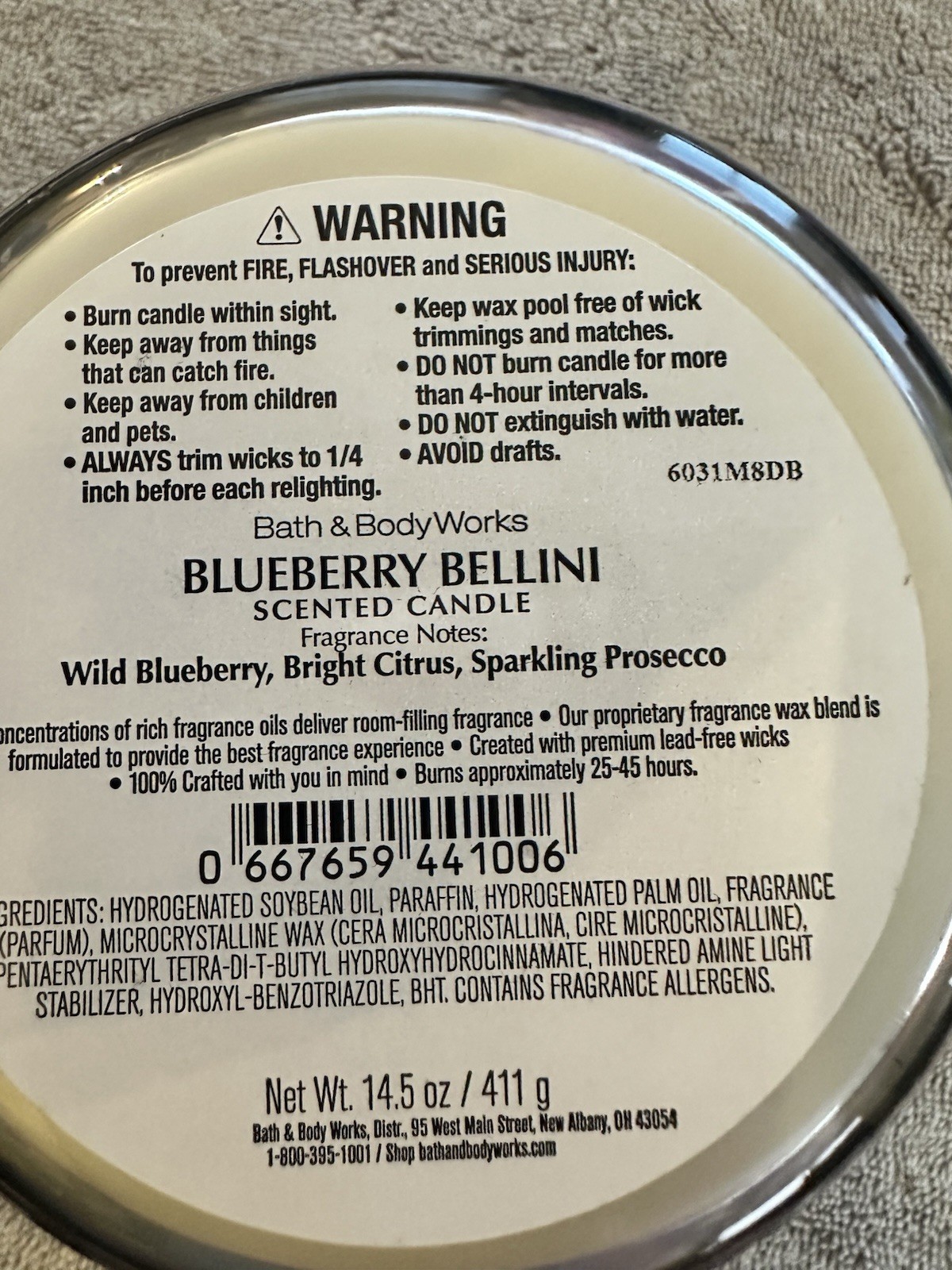 Bath & Body Works Blueberry Bellini 3-Wick Candle, 14.5 OZ. NEW CANDLE