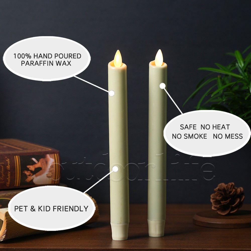 Luminara LED Flameless Wax Taper Candles w/Moving Flame Remote Ivory 9.5″H 2pc