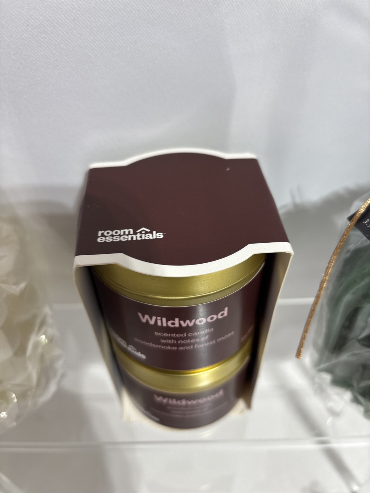 Lot of 4 Candles Room Essentials Wildwood Scented Woodsmoke Forest Moss & Pillar
