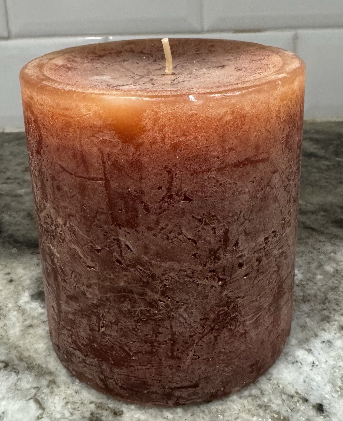 Pier 1 Imports Unscented Brown/Red Rustic 4″ x 4″ Pillar Candle Discontinied NEW