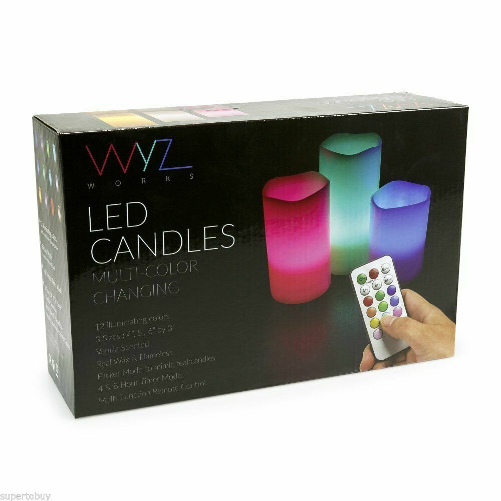 Set of 3 Color Changing Flameless LED Candles with Remote Control Timer 4″ 5″ 6″
