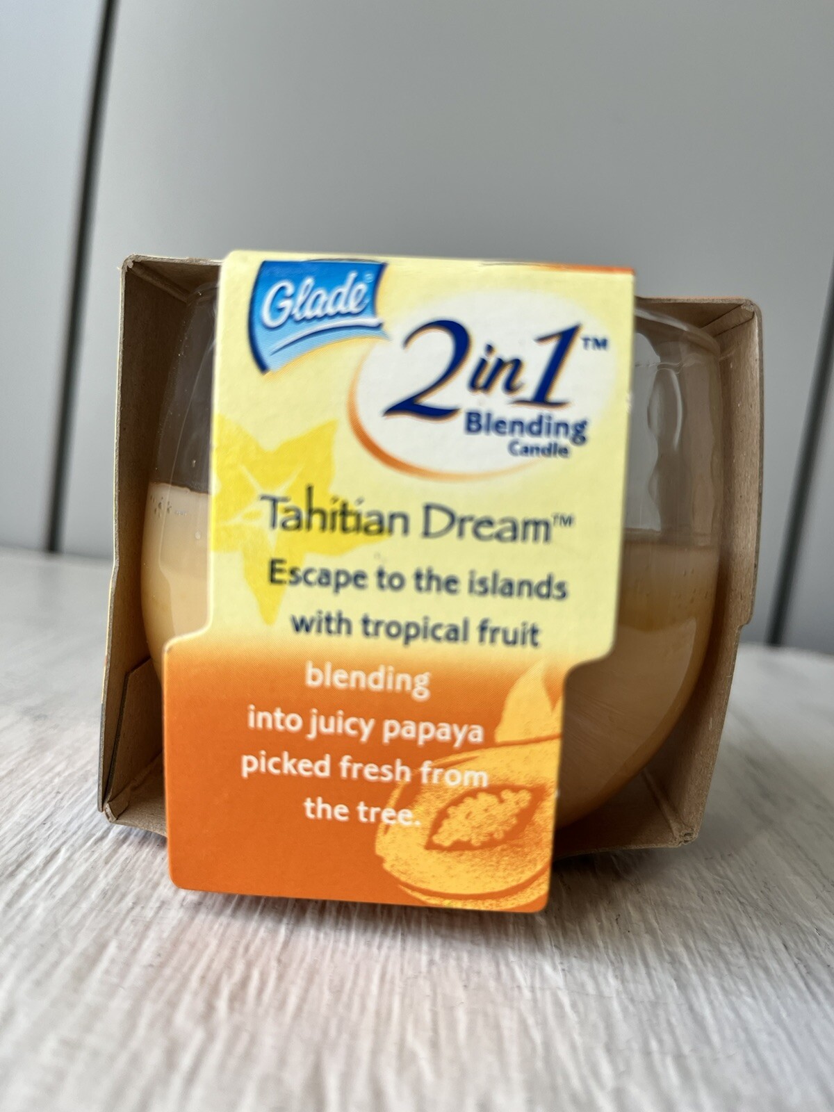 New Vtg 2004 Glade Candle 2in1 Blending Tahitian Dream Papaya 4 oz Canada NOS