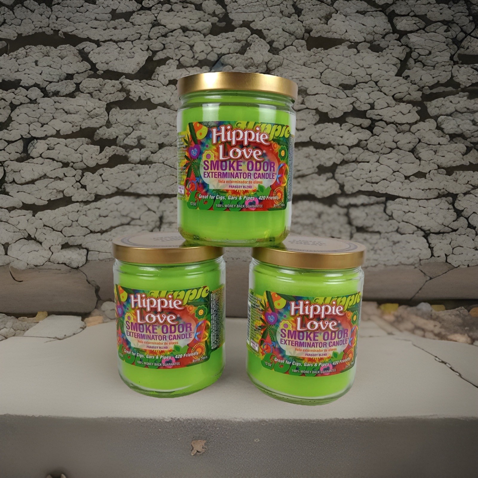 Smoke Odor Exterminator 13oz Candle Hippie Love 3 Pack