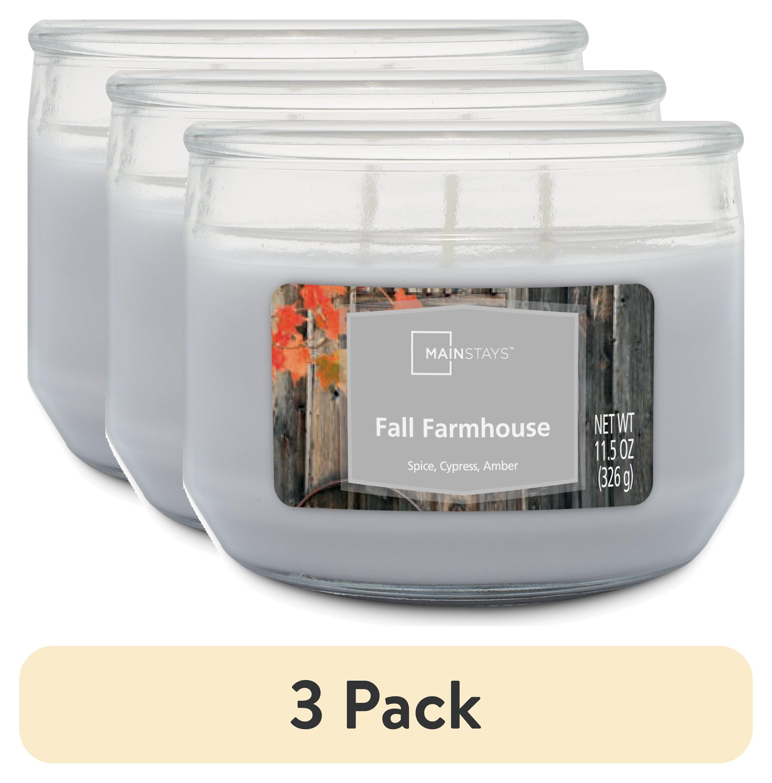 (3 pack) Fall Farmhouse 3 Wick Candle, 11.5 oz