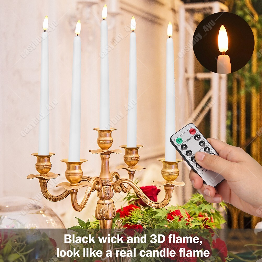 12 Pcs Flickering Flameless Taper Candles Light with Remote Control Timer Dimmer