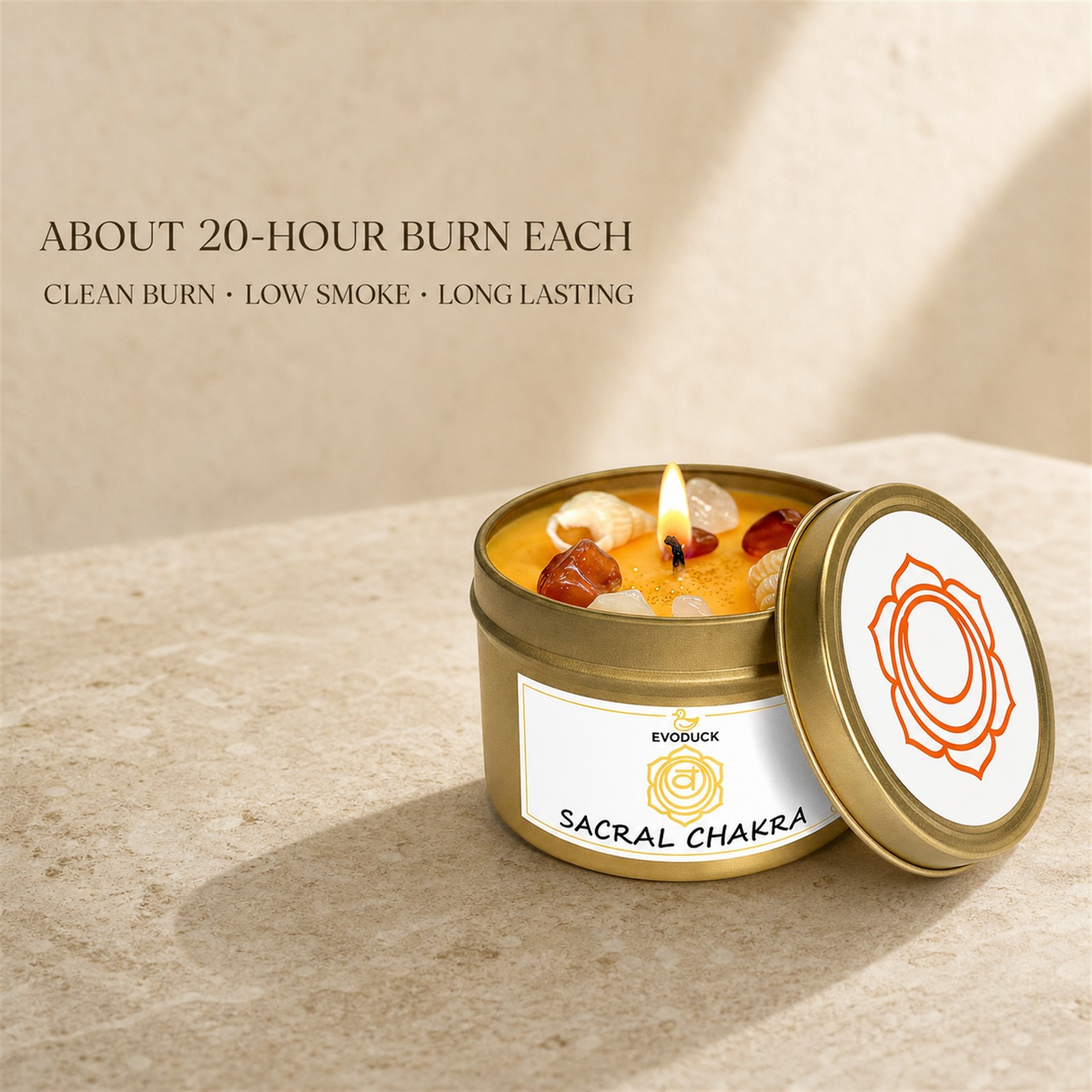 2-Piece EVODUCK Sacral & Solar Plexus Chakra Candles, Crystals, Success