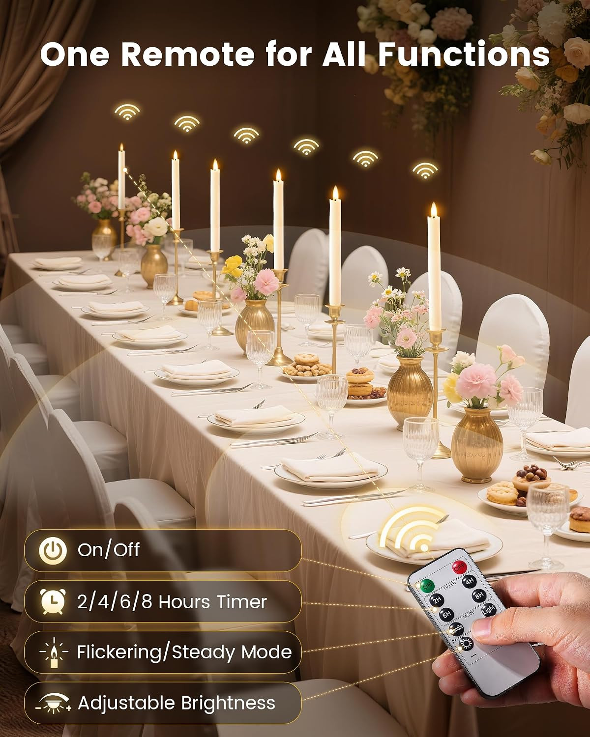 Flameless Taper Candles Real Wax with Remote, 9.6″ LED Candlesticks | Battery Op