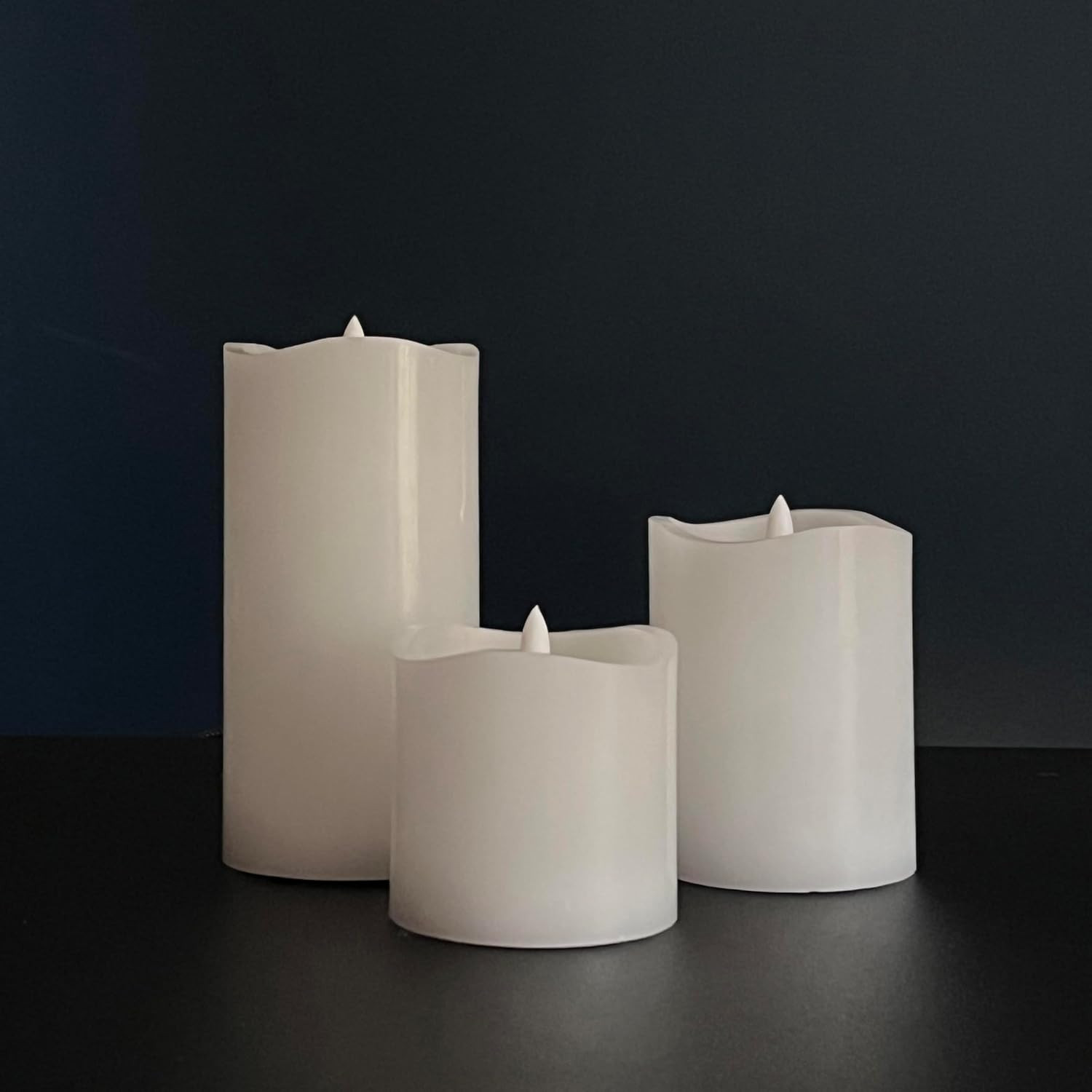 3 Pack White Real Wax Assorted Size Flameless LED Pillar Candles with Remote and