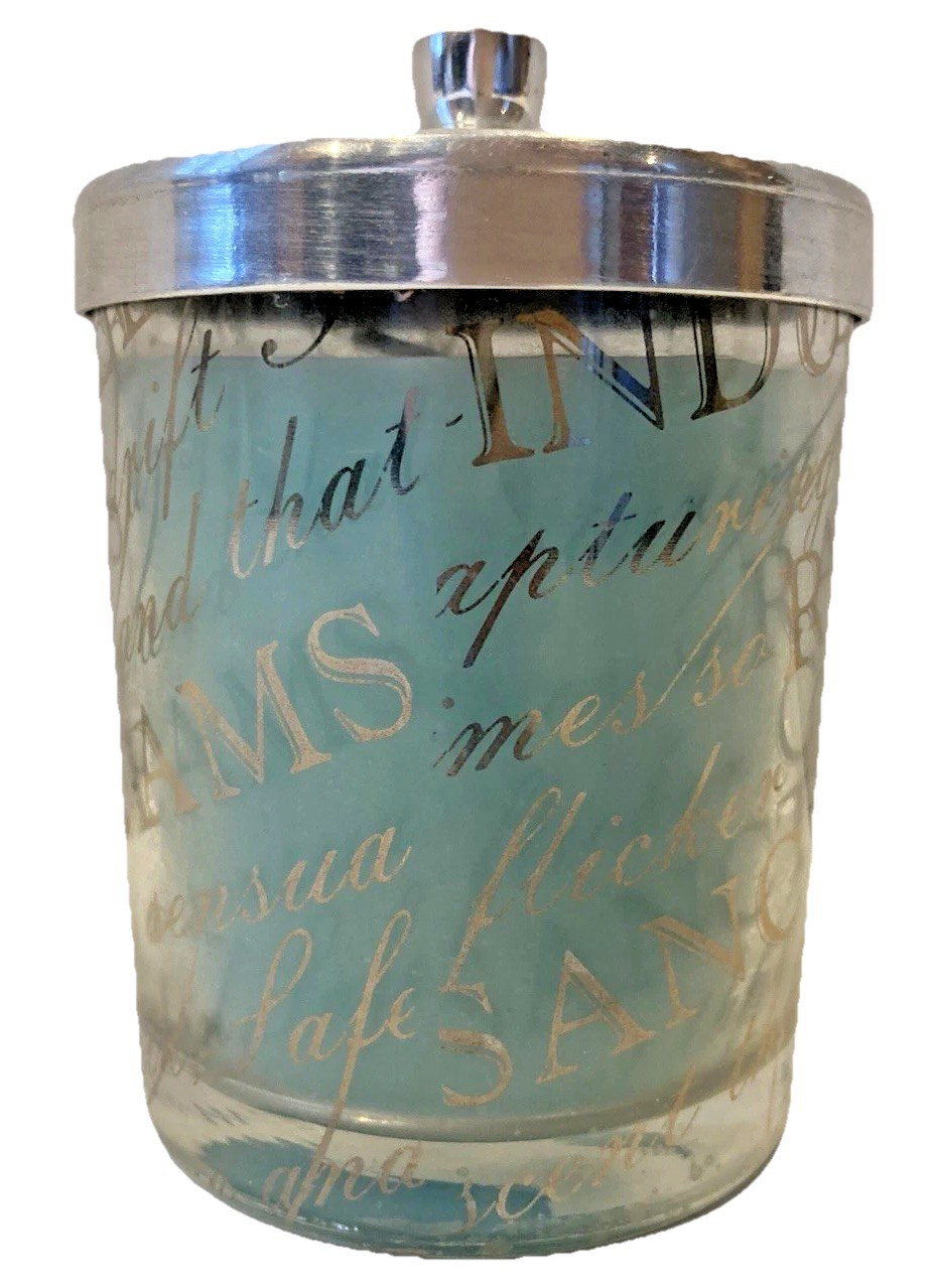 Coastal Calming Candle Inspirational Messages Glass Jar Silver Lid Beach Blue
