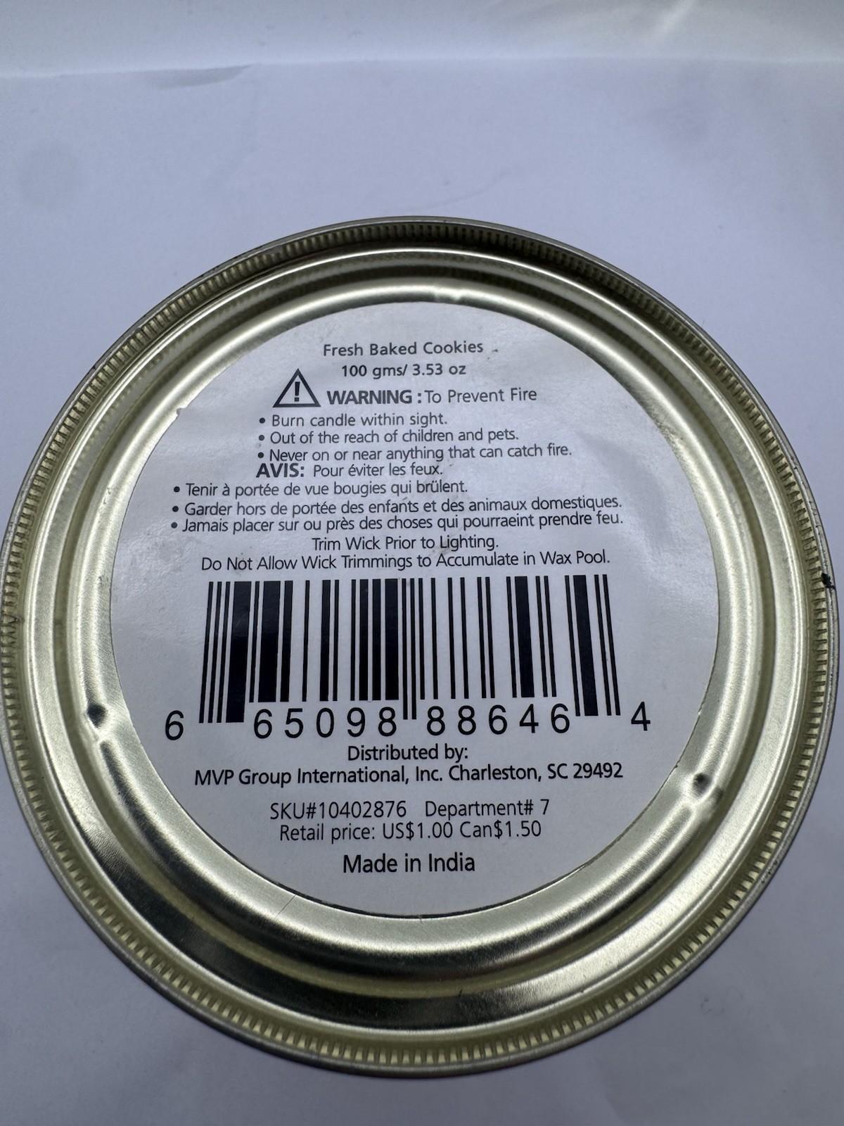 Fresh Baked Cookies Scented Travel Tin Candle 3.53 oz New India