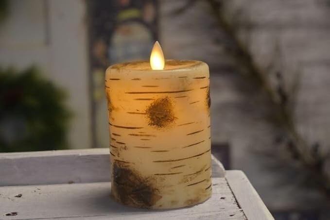 Birch Pillar Candle Moving Flame (3×4 inches)