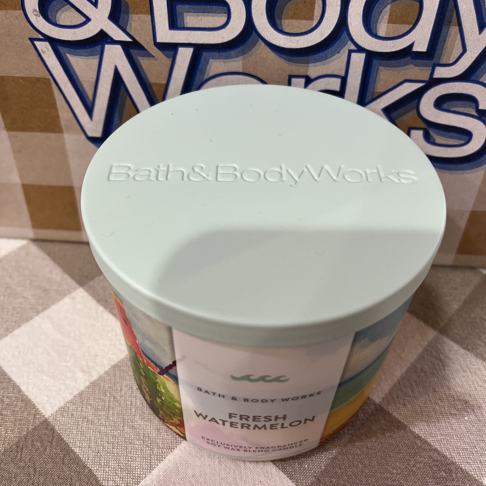 Bath & Body Works FRESH WATERMELON 🍉🏖️ Scented 3 Wick CANDLE 25-45 HRS YUM