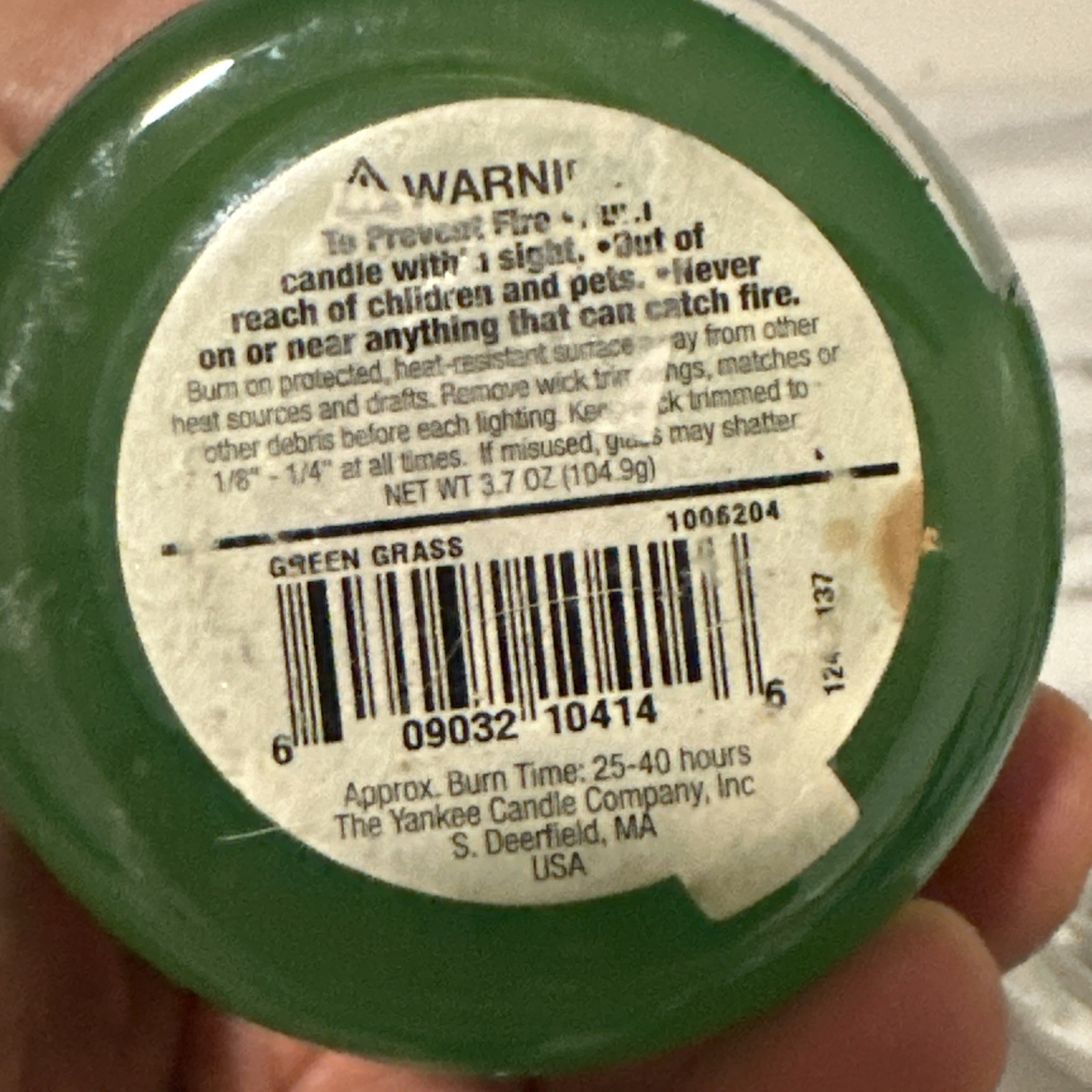 Yankee Candle Green Grass 3.7 oz Small Jar White Label RETIRED DISCONTINUED