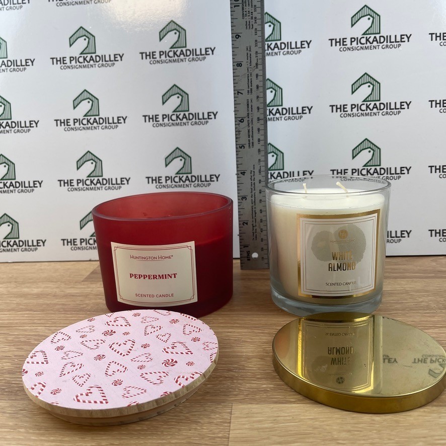 Huntington Home Scented Candle Set Peppermint 15oz & White Almond 14oz New