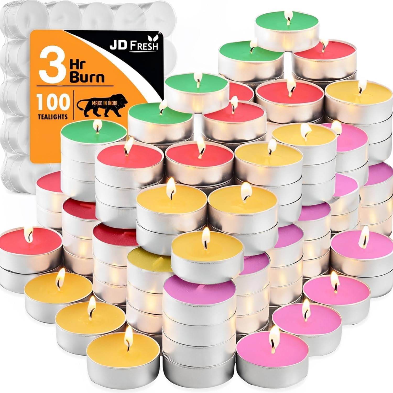 200 Pcs Multicolor Tealight Candles for Diwali/Smokeless & Dripless | Fast Ship