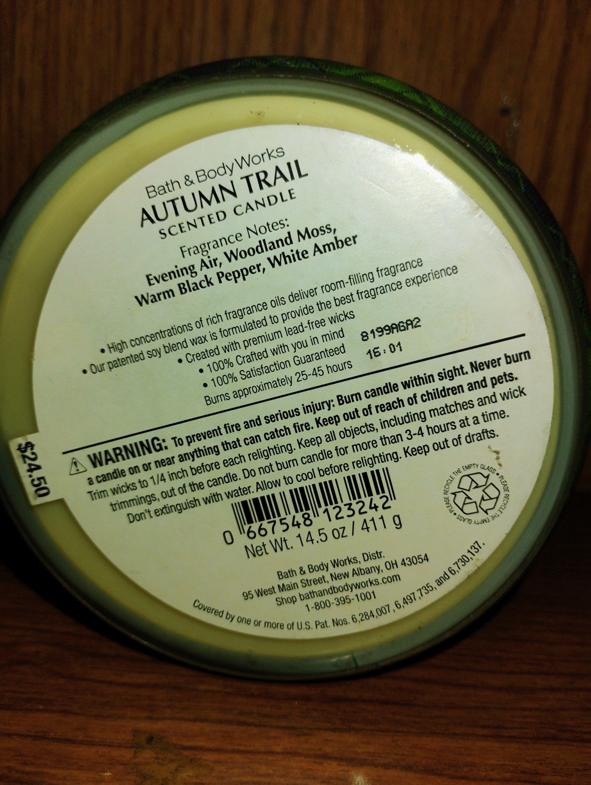Autumn Trail 3 Wick Candle BBW 14.5 oz Evening Air/Woodland Moss/Pepper/Amber