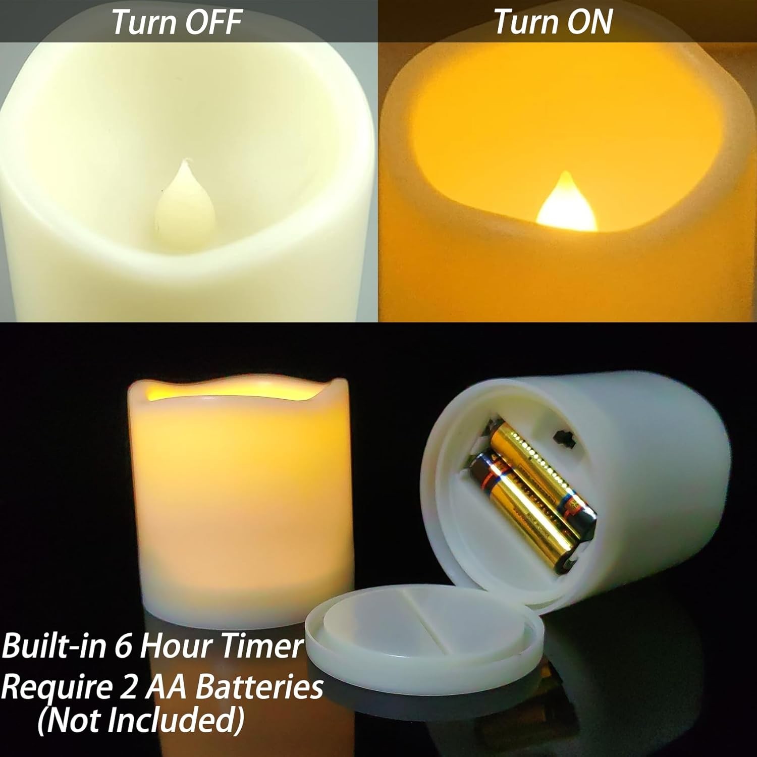 2 Pack 3″ Outdoor LED Flameless Pillar Candles Battery Timer Flickering