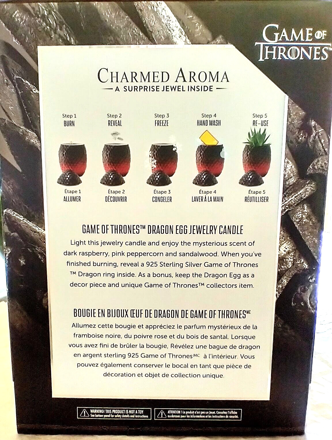 Charmed Aroma 925 Sterling Silver Ring Game of Thrones Dragon Egg Candle Size 7