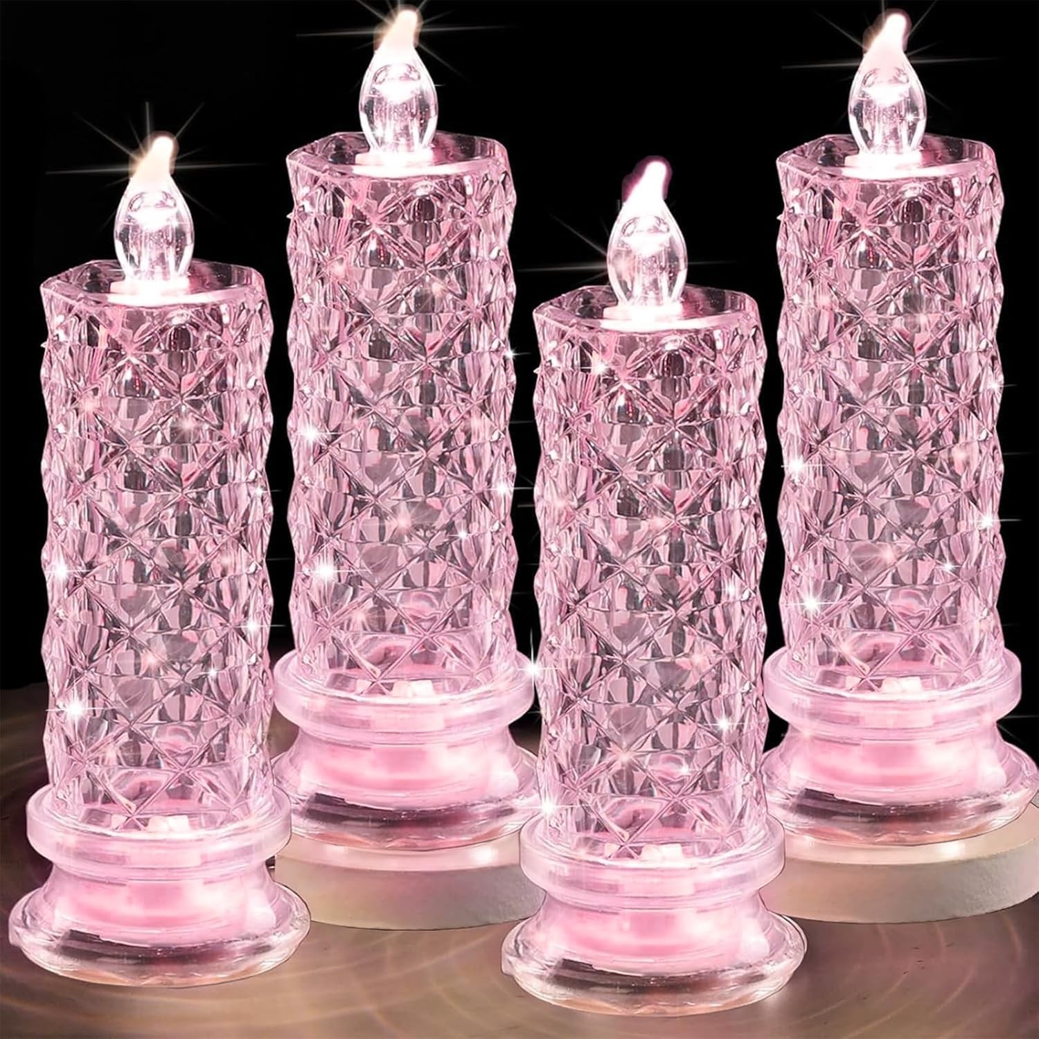 Flameless LED Candles Set of 4 with Santa Claus, Snowman Decals – Battery Ope…