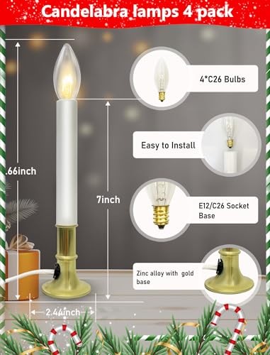 4 Pack 9″ Flameless Window Candles with Timer, Warm White C26 7W Bulbs, Plug-in