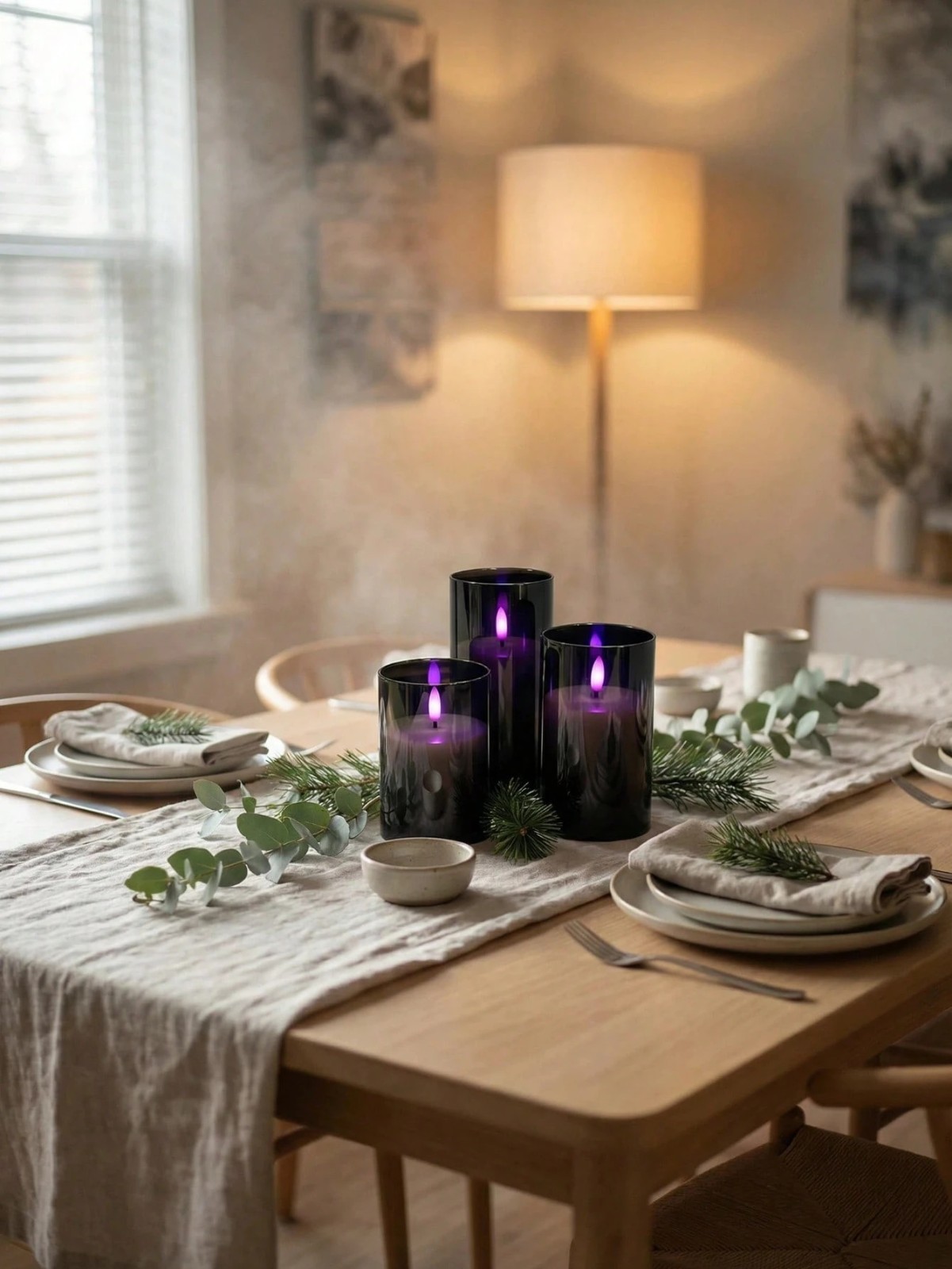 3PCS Black Flameless LED Candles Purple Light Remote Timer Halloween