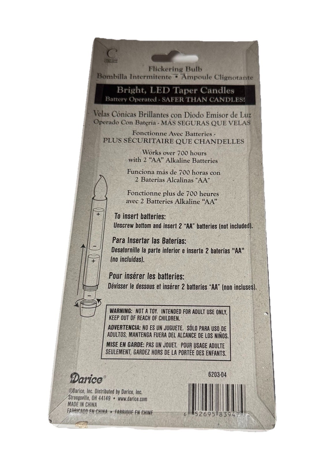 Darice LED Candles 2 Flicker Bulb Drip White 700 Hours W/2AA Batteries Sealed