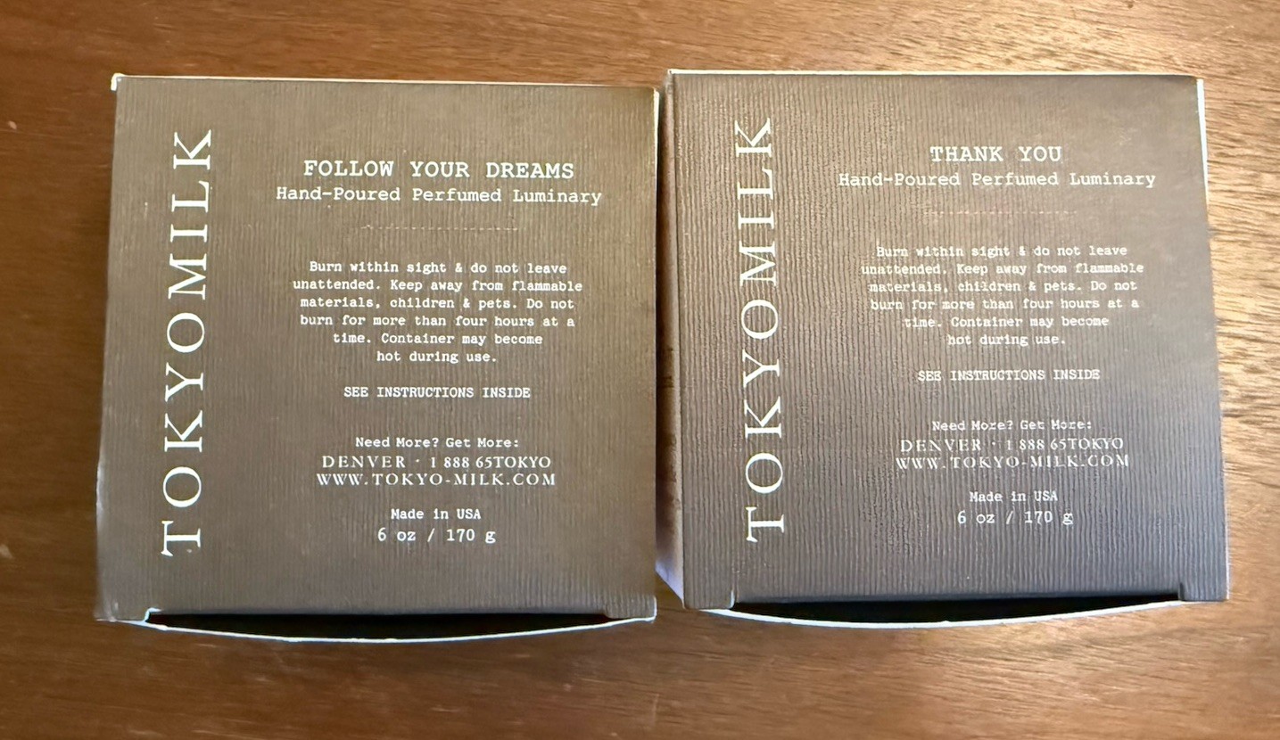 TokyoMilk No. 021 Perfumed Luminary Candle 6 Oz Set Of Thank You Follow Dreams