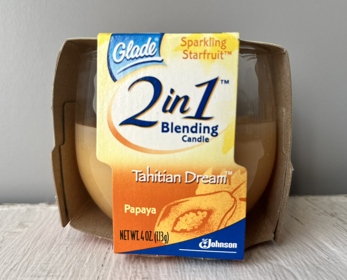 New Vtg 2004 Glade Candle 2in1 Blending Tahitian Dream Papaya 4 oz Canada NOS