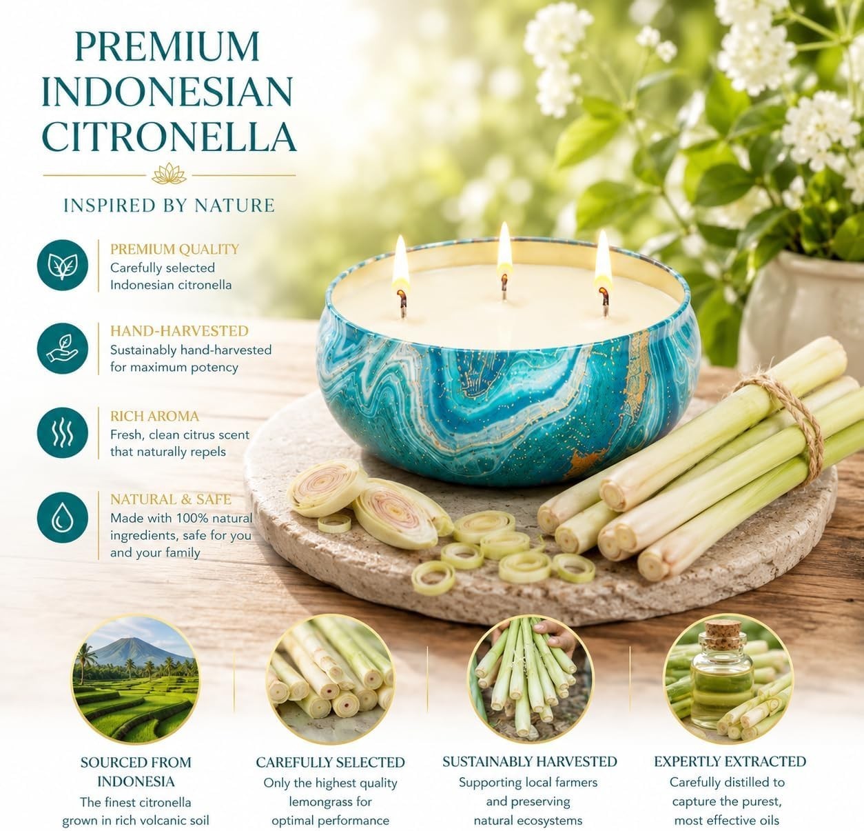 Citronella Candles Outdoor Decorative 36oz, 3 Wick Soy Wax Lemongrass Candle …