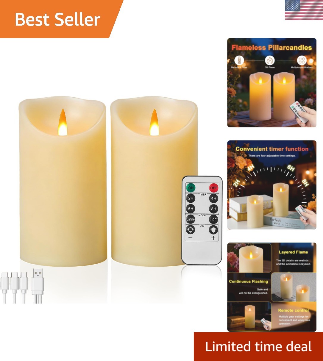 Rechargeable Flameless Candle, Realistic 3D Flickering Warm Flame, LED Candle…