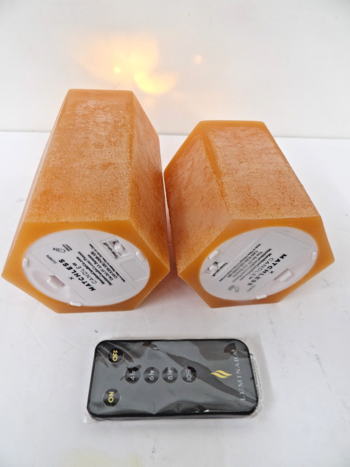 Luminara Matchless Rust Orange Hexagon Pillar Candle Set with Remote