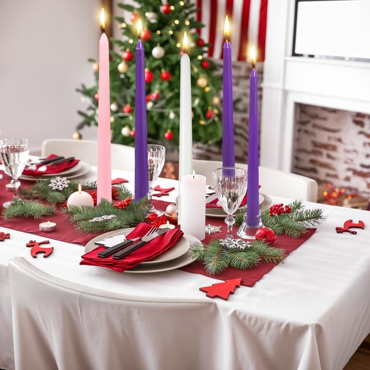 10 Inch Advent Taper Candles 5 Pack Dripless Long Burning Unscented Candlest…
