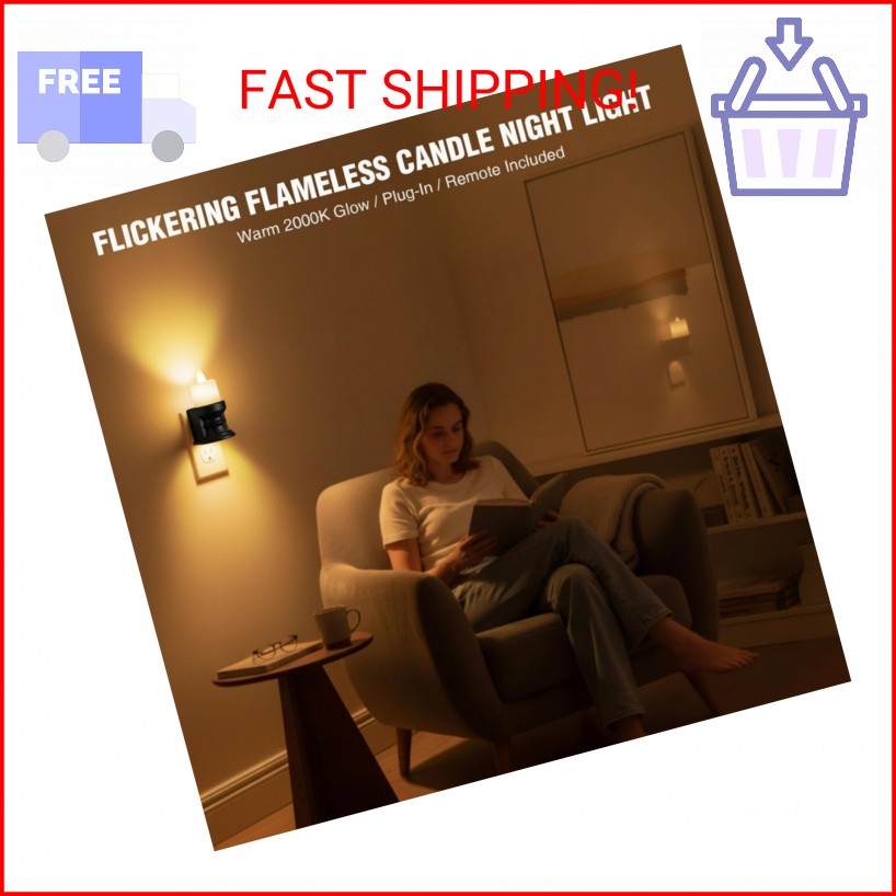 Meonum Flickering Flameless Candle Night Light Plug in, Dimmable LED Nightlight