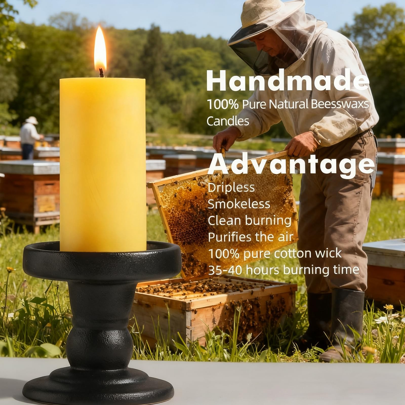 6 Pack Beeswax Candles for Mother’s Day, 100% Pure Natural Beeswax Pillar Can…