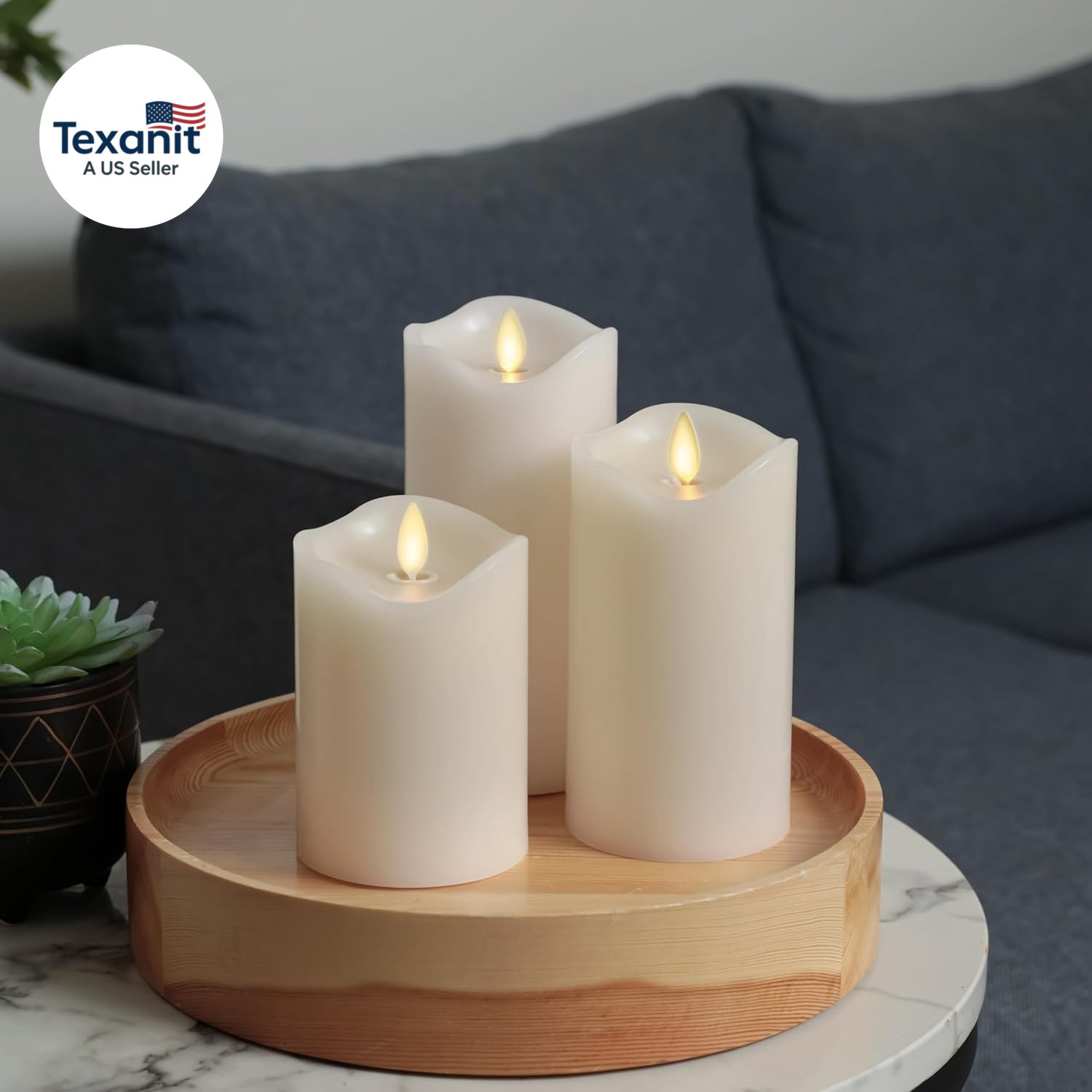 by Luminara Set of 3 Flameless LED Flickering Moving Flame Pillars (3″ X 4.5″, 5