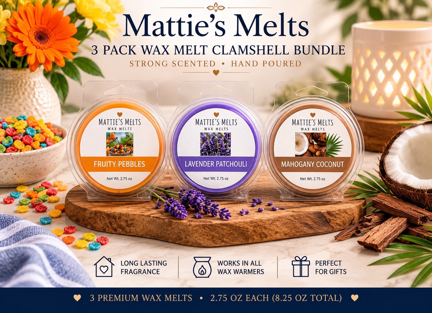 Wax Melts Strong Scented Clamshell Bundle Home Fragrance Gift Set-3 Pack