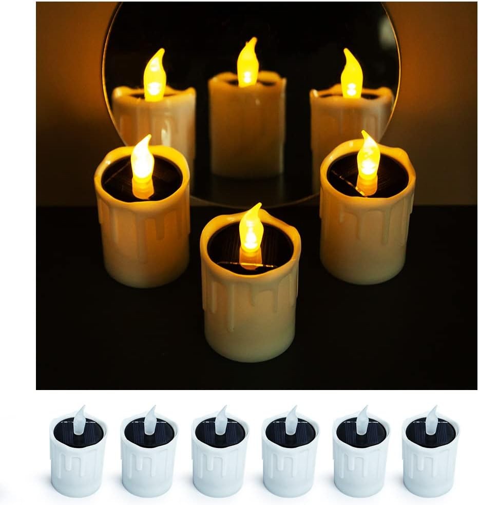 Solar Candle Light, Warm White Charging Tea Wax 6