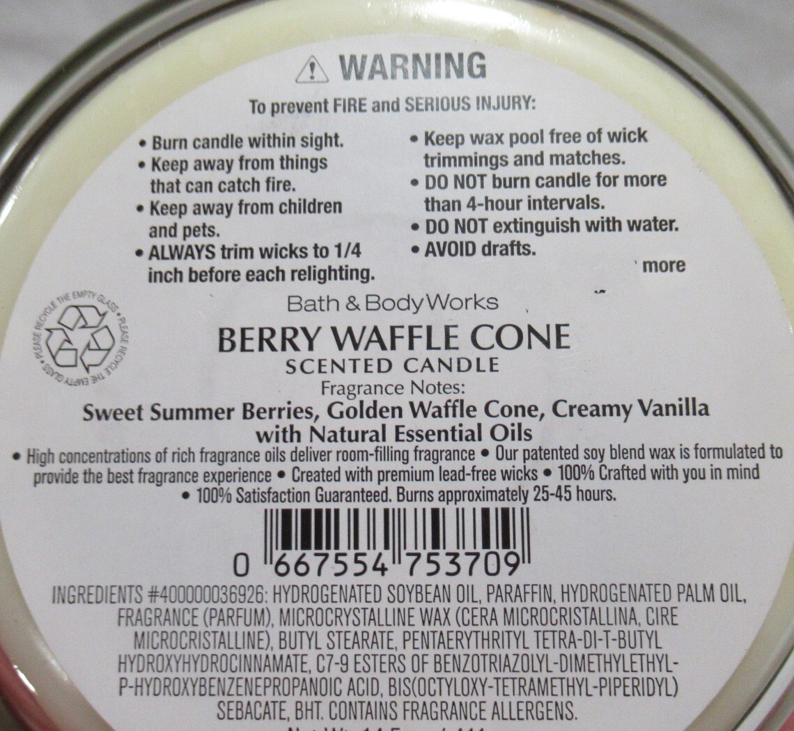 Bath & Body Works 14.5 oz Scented 3-Wick Candle 25-45 hrs BERRY WAFFLE CONE