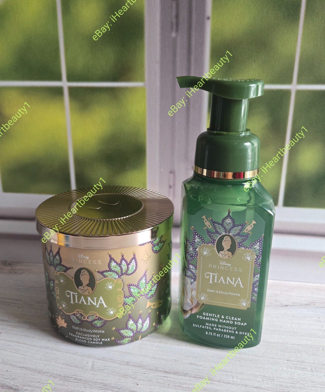 bath and body works disney princess tiana 3 wick candle & foaming hand soap