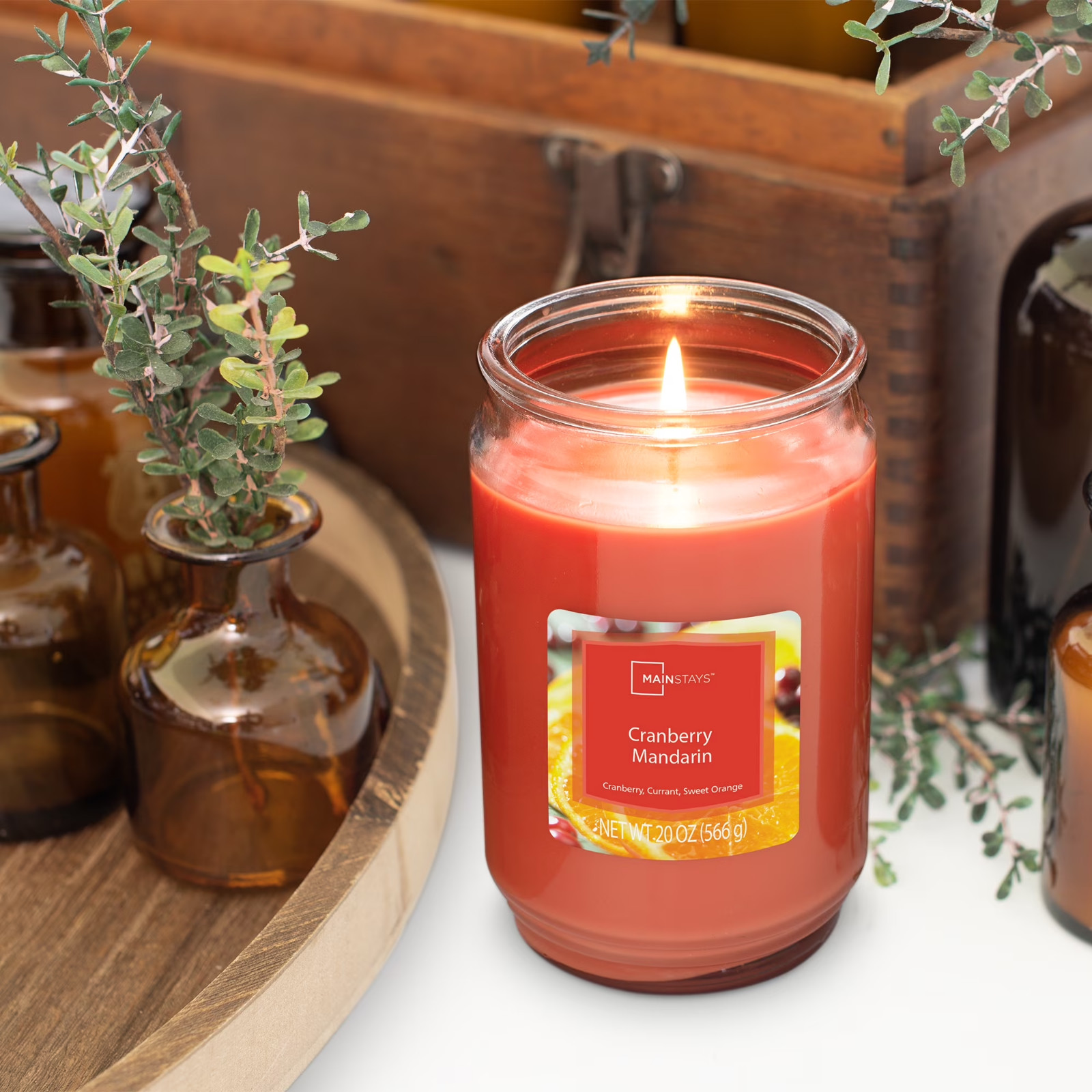 Mainstays Single-Wick scented Glass jar candle cranberry Mandarin 20oz…..