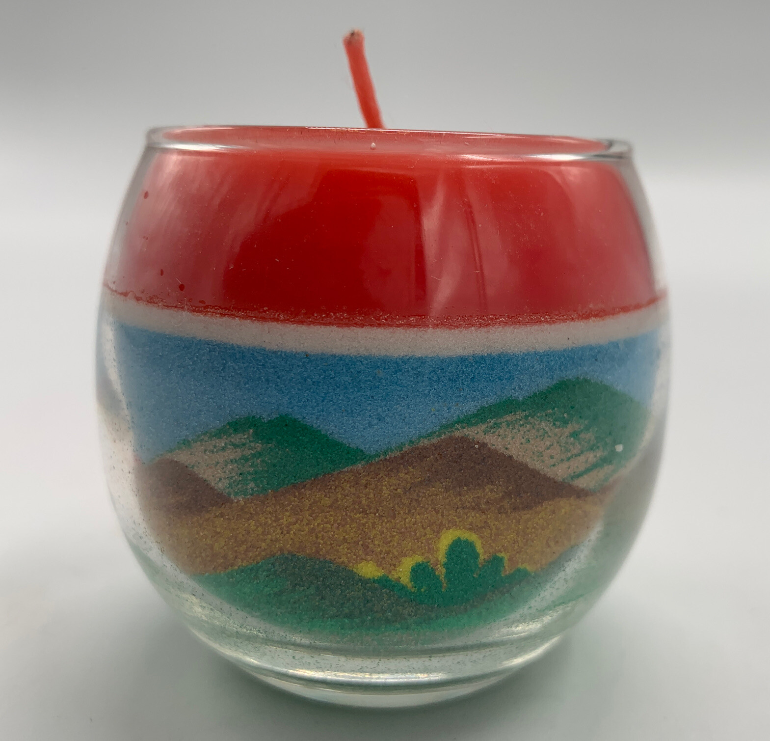 Handcrafted Sand Art Candle by Rainbow Way Ltd New Mexico Made in the USA 2.25”