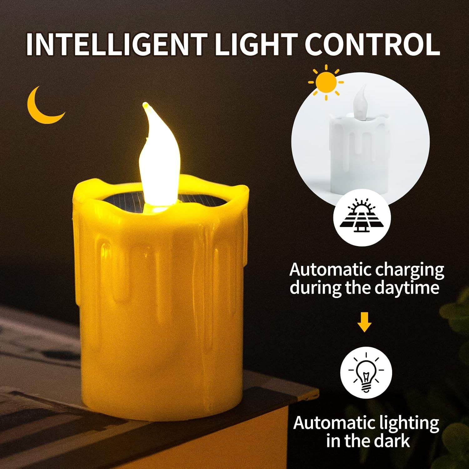 Solar Candle Light, Warm White Charging Tea Wax 6