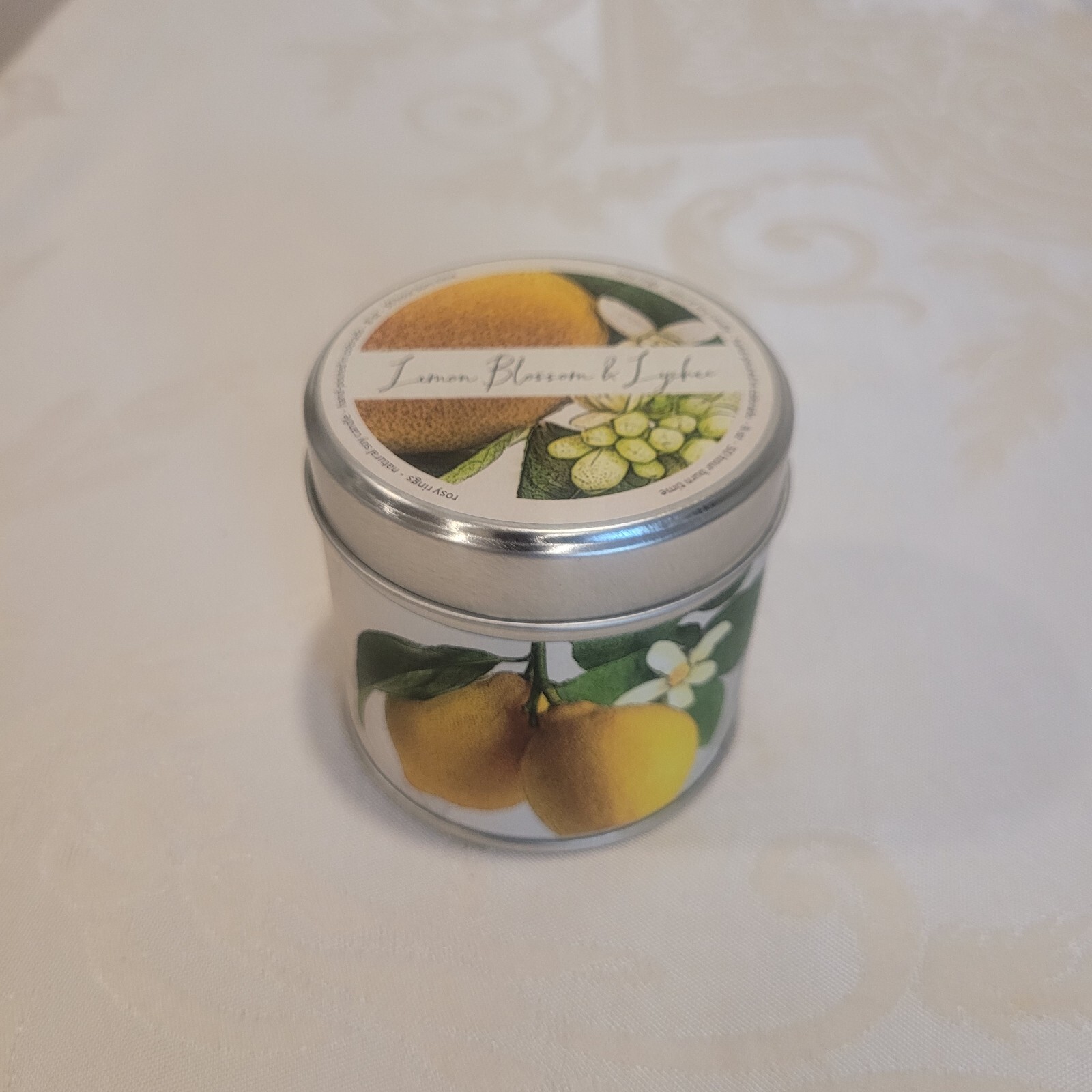 Rosy Rings Signature Tin Candle – Lemon Blossom & Lychee 50 Hour Burn