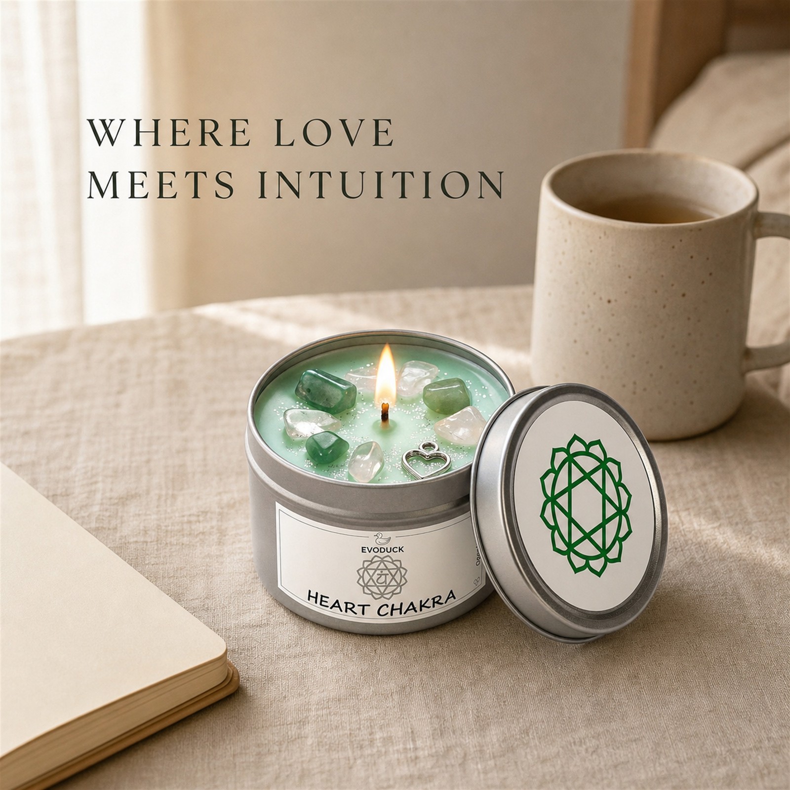 2-Piece EVODUCK Heart & Third Eye Chakra Healing Candles, Crystals