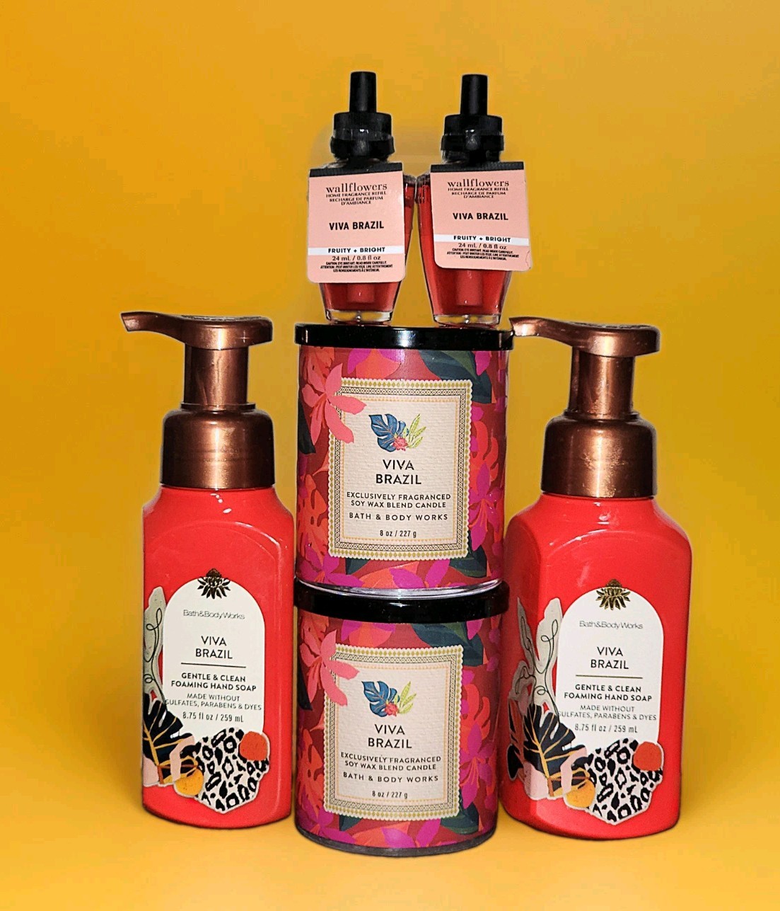 Bath & Body works Viva Brazil Two single Wick Candles w/ HandSoap Lot