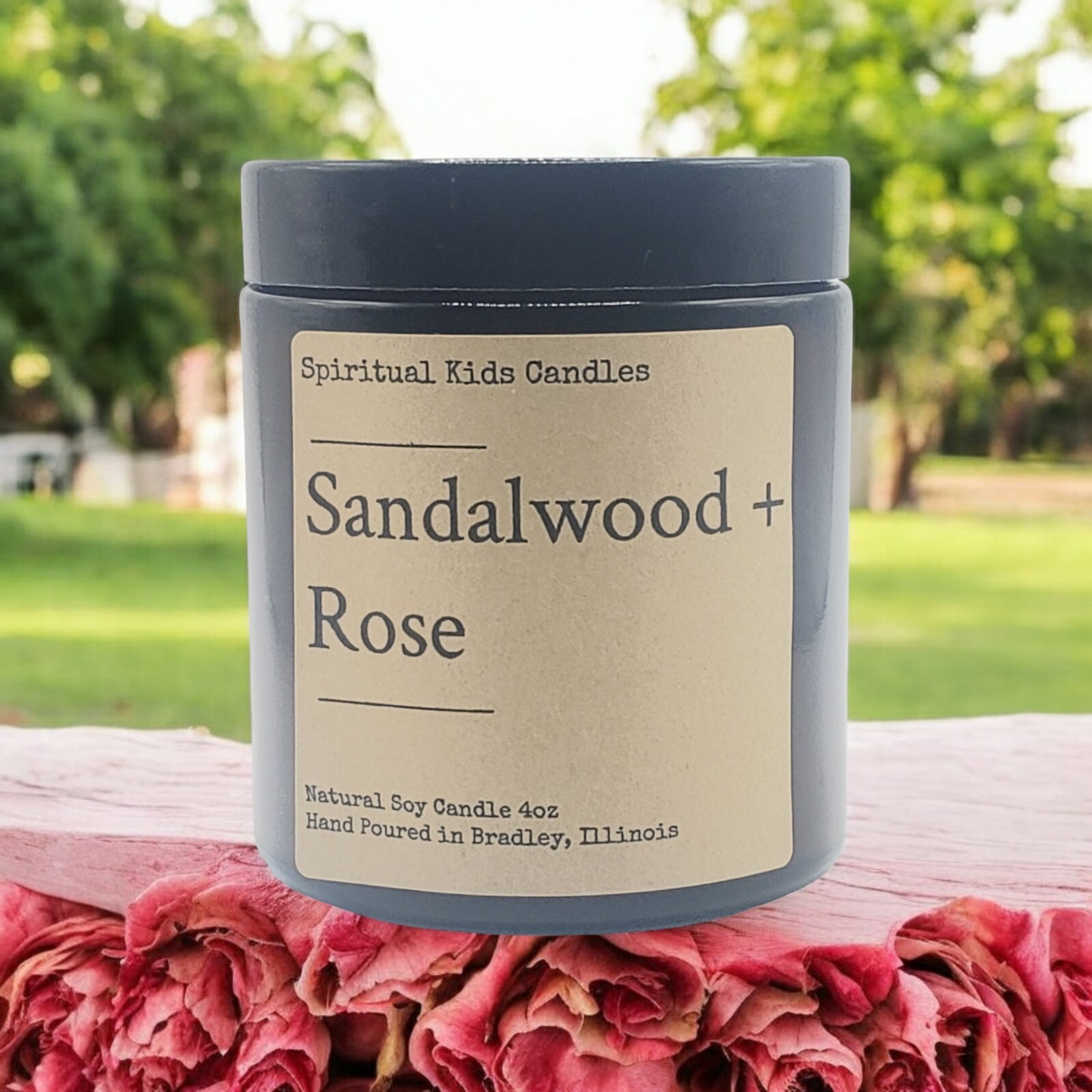 Sandalwood & Rose Soy Candle 4oz Jar 20-25 Hour Essential Fragrant Oils |