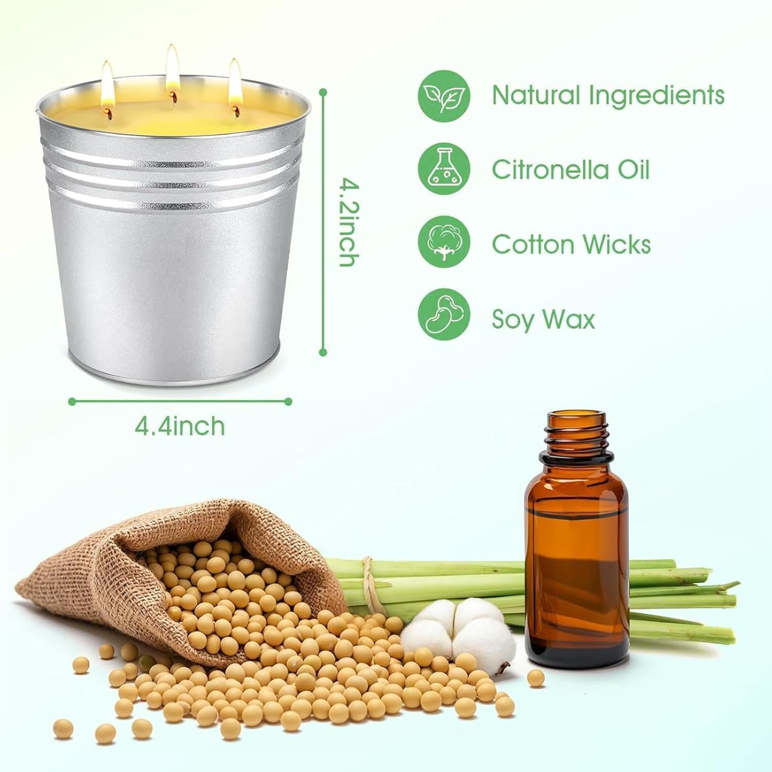 Set of 2 Citronella Outdoor Candle – 17 Oz Large 3-Wick Soy Wax Candle with up t