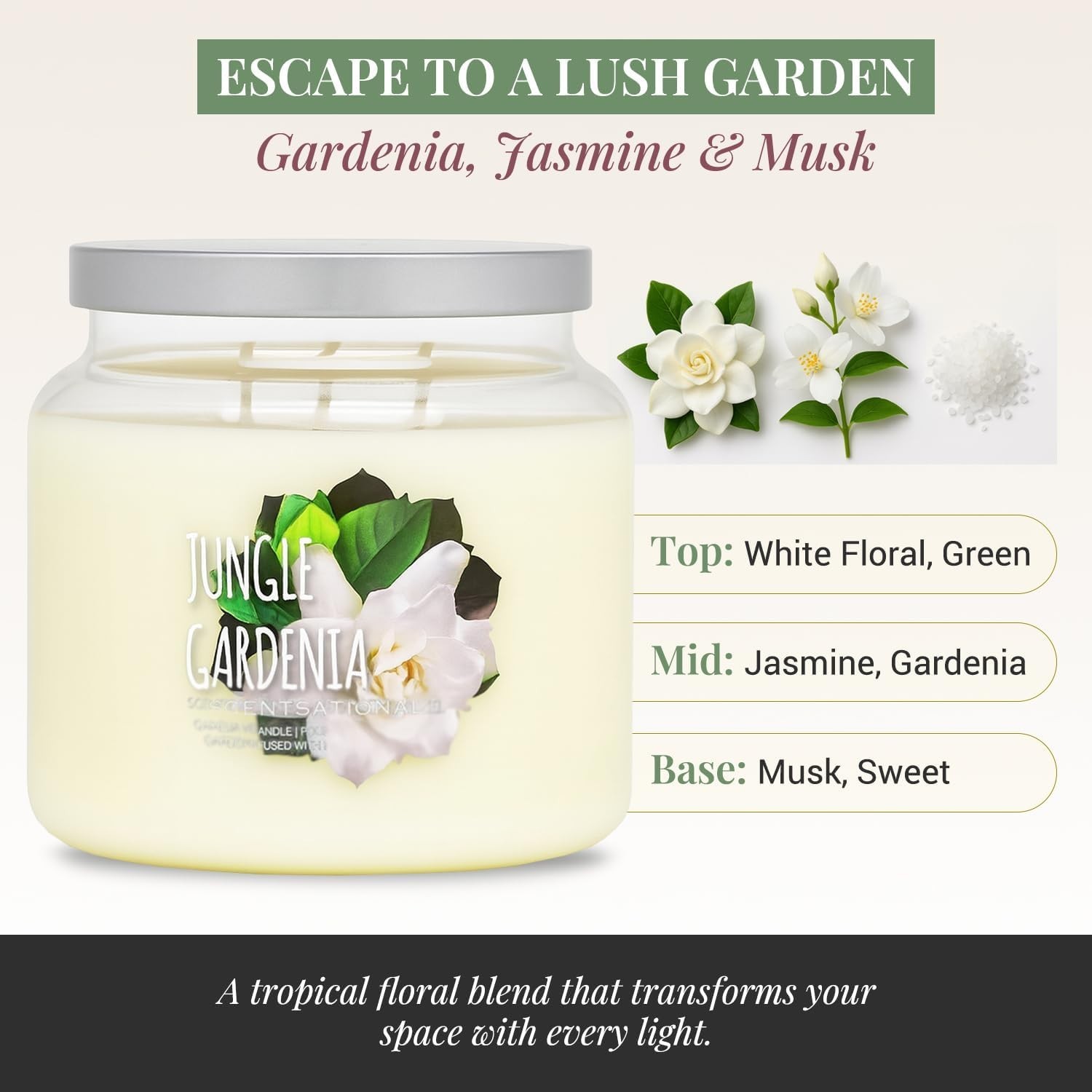 Jungle Gardenia Candle – Large 19 Oz Jar Candle with Natural Soy Blend – Gard…